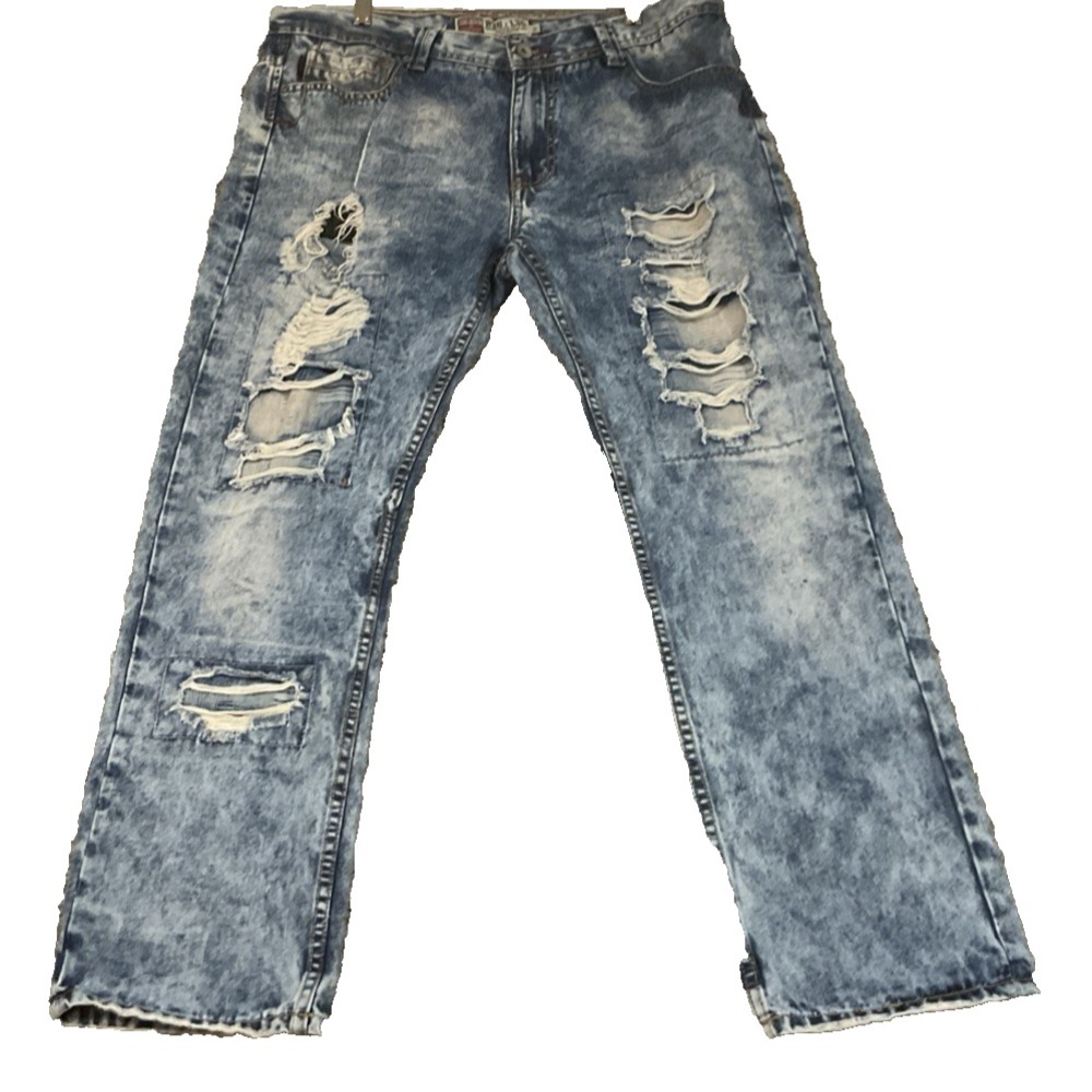 XIOS Men's Distressed Light Blue Slim Tapered Denim Jeans Zipper 5-Pocket 38W